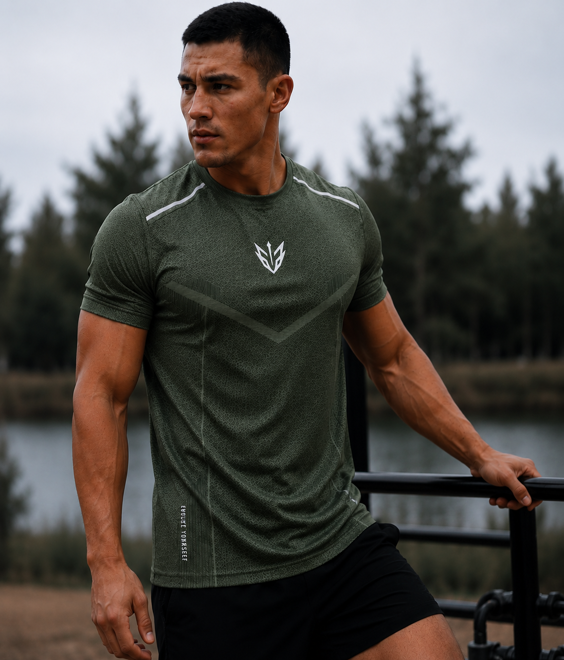 EVUNO Apex 01 Performance Tee in Forest, live fit